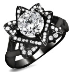 Black Gold 1ct Round Diamond Lotus Flower Engagement Ring - Handcrafted By Name My Rings™