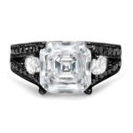 Black Gold 1ct TDW Black Diamond and Asscher-cut Moissanite Ring - Handcrafted By Name My Rings™