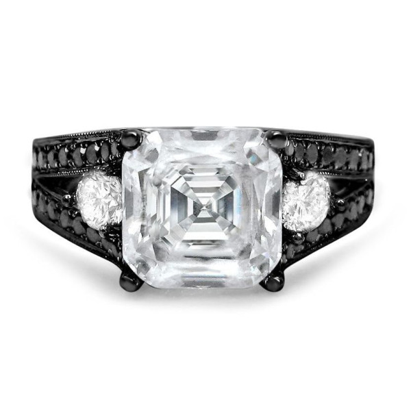 Black Gold 1ct TDW Black Diamond and Asscher-cut Moissanite Ring - Handcrafted By Name My Rings™
