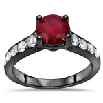 Black Gold 1ct TGW Round Ruby and 1/2ct TDW Diamond Engagement Ring - Handcrafted By Name My Rings™