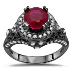 Black Gold 1ct TGW Round Ruby and 5/8ct TDW Diamond Engagement Ring - Handcrafted By Name My Rings™