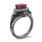 Black Gold 1ct TGW Round Ruby and 5/8ct TDW Diamond Engagement Ring - Handcrafted By Name My Rings™