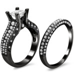 Black Gold 2 1/10ct TDW Princess-cut Clarity Enhanced Black and White Diamond Bridal Ring - Handcrafted By Name My Rings™