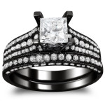Black Gold 2 1/10ct TDW Princess-cut Clarity Enhanced Black and White Diamond Bridal Ring - Handcrafted By Name My Rings™