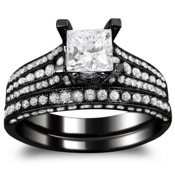Black Gold 2 1/10ct TDW Princess-cut Clarity Enhanced Black and White Diamond Bridal Ring - Handcrafted By Name My Rings™