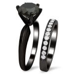 Black Gold 2 1/2ct Six Prong Black Round Diamond Bridal Set - Handcrafted By Name My Rings™