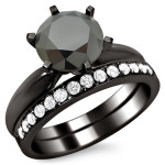 Black Gold 2 1/2ct Six Prong Black Round Diamond Bridal Set - Handcrafted By Name My Rings™