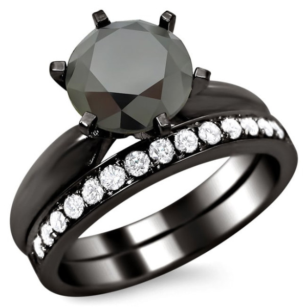 Black Gold 2 1/2ct Six Prong Black Round Diamond Bridal Set - Handcrafted By Name My Rings™