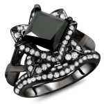 Black Gold 2 1/2ct TDW Black Diamond Princess Cut Ring Set - Handcrafted By Name My Rings™