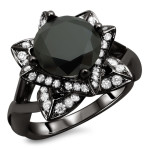 Black Gold 2 1/2ct TDW Black Lotus Flower Diamond Ring - Handcrafted By Name My Rings™