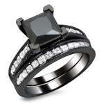 Black Gold 2 1/2ct TDW Princess-cut Black Diamond Engagement Ring Bridal Set - Handcrafted By Name My Rings™