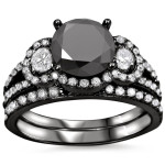 Black Gold 2 1/4ct Black and White Round Diamond Bridal Ring Set - Handcrafted By Name My Rings™