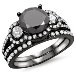 Black Gold 2 1/4ct Black and White Round Diamond Bridal Ring Set - Handcrafted By Name My Rings™