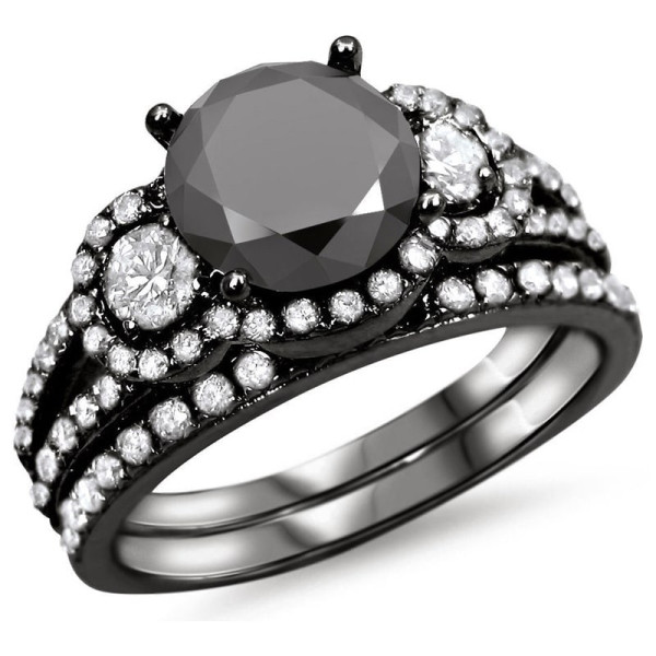 Black Gold 2 1/4ct Black and White Round Diamond Bridal Ring Set - Handcrafted By Name My Rings™