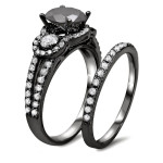 Black Gold 2 1/4ct Black and White Round Diamond Bridal Ring Set - Handcrafted By Name My Rings™