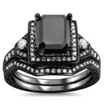 Black Gold 2 1/4ct TDW Black and White Diamond Bridal Ring Set - Handcrafted By Name My Rings™