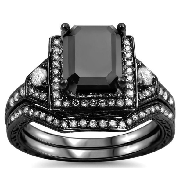 Black Gold 2 1/4ct TDW Black and White Diamond Bridal Ring Set - Handcrafted By Name My Rings™