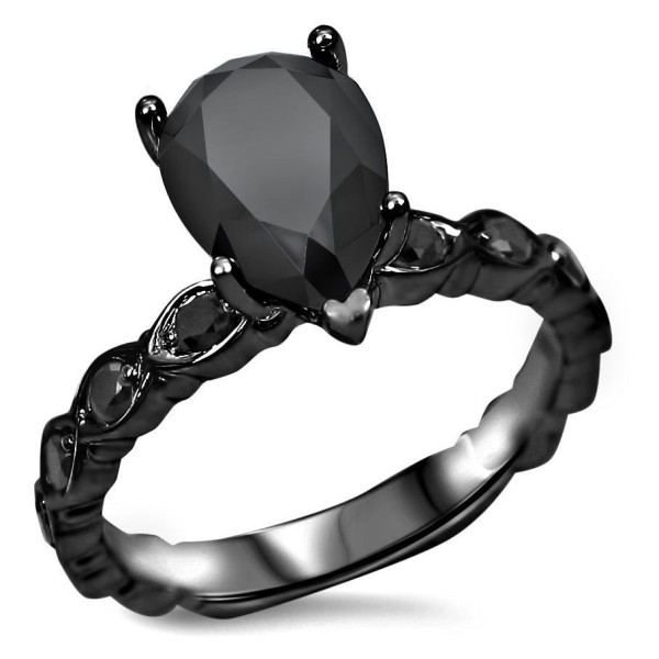 Black Gold 2 1/5ct TDW Pear Black Diamond Art Deco Ring - Handcrafted By Name My Rings™
