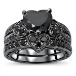 Black Gold 2 1/6ct TDW Black Diamond Heart Bridal Set - Handcrafted By Name My Rings™