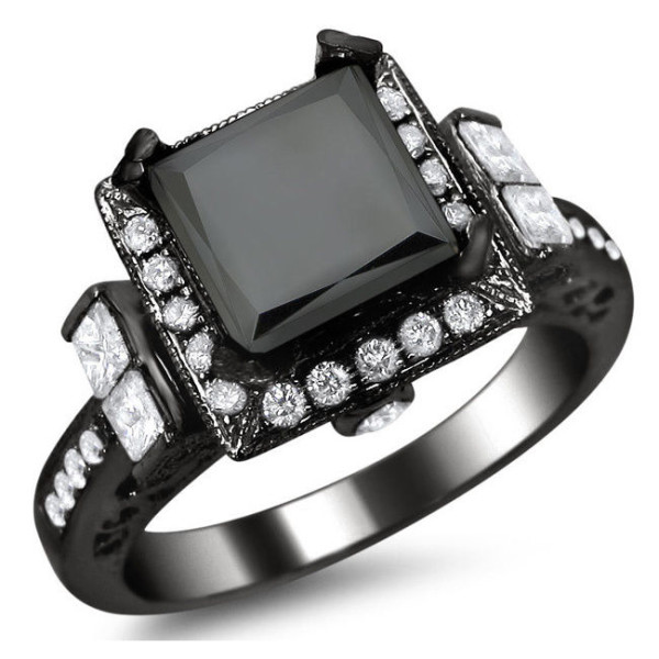 Black Gold 2 3/4ct TDW Diamond Engagement Ring - Handcrafted By Name My Rings™