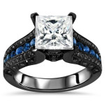 Black Gold 2-4/5-carat TGW Princess Moissanite Blue Sapphire Black Diamond Engagement Ring - Handcrafted By Name My Rings™