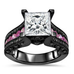 Black Gold 2 4/5-carat TGW Princess Moissanite Pink Sapphire Black Diamond Engagement Ring - Handcrafted By Name My Rings™