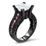 Black Gold 2 4/5-carat TGW Princess Moissanite Pink Sapphire Black Diamond Engagement Ring - Handcrafted By Name My Rings™