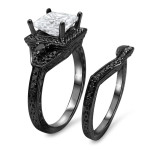 Black Gold 2/5ct TDW Black Diamond and Moissanite Engagement Ring Set - Handcrafted By Name My Rings™