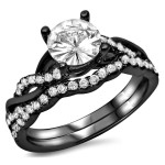 Black Gold 2/5ct TDW Diamond and Round-cut White Sapphire Engagement Ring Set - Handcrafted By Name My Rings™
