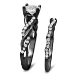 Black Gold 2/5ct TDW Diamond and Round-cut White Sapphire Engagement Ring Set - Handcrafted By Name My Rings™