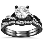 Black Gold 2/5ct TDW Diamond and Round-cut White Sapphire Engagement Ring Set - Handcrafted By Name My Rings™