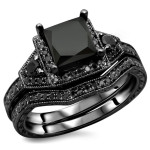 Black Gold 2ct TDW Black Princess-cut Diamond Engagement Ring Bridal Set - Handcrafted By Name My Rings™