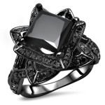 Black Gold 3 1/10ct TDW Black Princess-cut Diamond Lotus Flower Engagement Set - Handcrafted By Name My Rings™