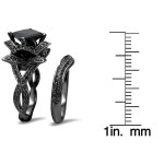 Black Gold 3 1/10ct TDW Black Princess-cut Diamond Lotus Flower Engagement Set - Handcrafted By Name My Rings™