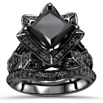 Black Gold 3 1/10ct TDW Black Princess-cut Diamond Lotus Flower Engagement Set - Handcrafted By Name My Rings™