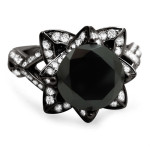 Black Gold 3 1/10ct TDW Round Black Diamond Lotus Ring - Handcrafted By Name My Rings™