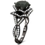 Black Gold 3 1/10ct TDW Round Black Diamond Lotus Ring - Handcrafted By Name My Rings™