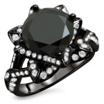 Black Gold 3 1/10ct TDW Round Black Diamond Lotus Ring - Handcrafted By Name My Rings™