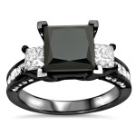 Black Gold 3 1/2ct TDW Black and White Diamond 3-stone Engagement Ring - Handcrafted By Name My Rings™