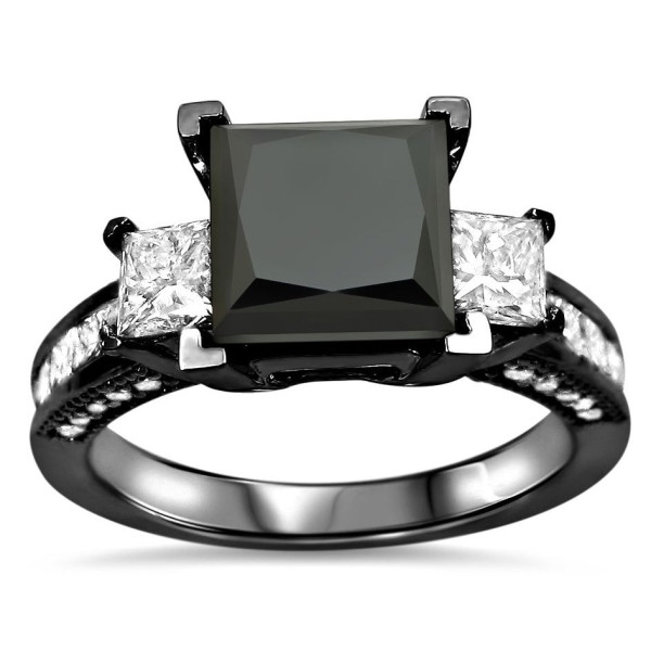 Black Gold 3 1/2ct TDW Black and White Diamond 3-stone Engagement Ring - Handcrafted By Name My Rings™