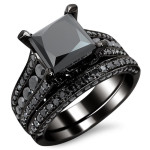 Black Gold 3 7/8ct TDW Princess-cut Black Diamond Bridal Set - Handcrafted By Name My Rings™