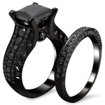 Black Gold 3 7/8ct TDW Princess-cut Black Diamond Bridal Set - Handcrafted By Name My Rings™