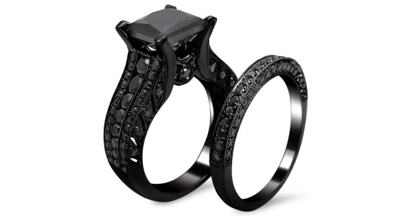 Black Gold 3 7/8ct TDW Princess-cut Black Diamond Bridal Set - Handcrafted  By Name My Rings™