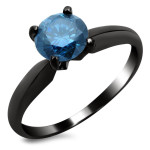 Black Gold 3/4ct TDW Blue Solitaire Diamond Ring - Handcrafted By Name My Rings™