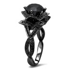 Black Gold 3ct TDW Round Black Diamond Lotus Flower Engagement Ring - Handcrafted By Name My Rings™