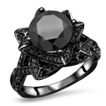 Black Gold 3ct TDW Round Black Diamond Lotus Flower Engagement Ring - Handcrafted By Name My Rings™
