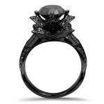 Black Gold 3ct TDW Round Black Diamond Lotus Flower Engagement Ring - Handcrafted By Name My Rings™