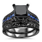 Black Gold 4 1/4ct TDW Black Diamond and Blue Sapphire Bridal Ring Set - Handcrafted By Name My Rings™