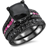 Black Gold 4 2/5ct TDW Black Diamond Pink Sapphire Engagement Ring Set - Handcrafted By Name My Rings™