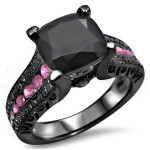 Black Gold 4 2/5ct TDW Black Diamond Pink Sapphire Engagement Ring Set - Handcrafted By Name My Rings™